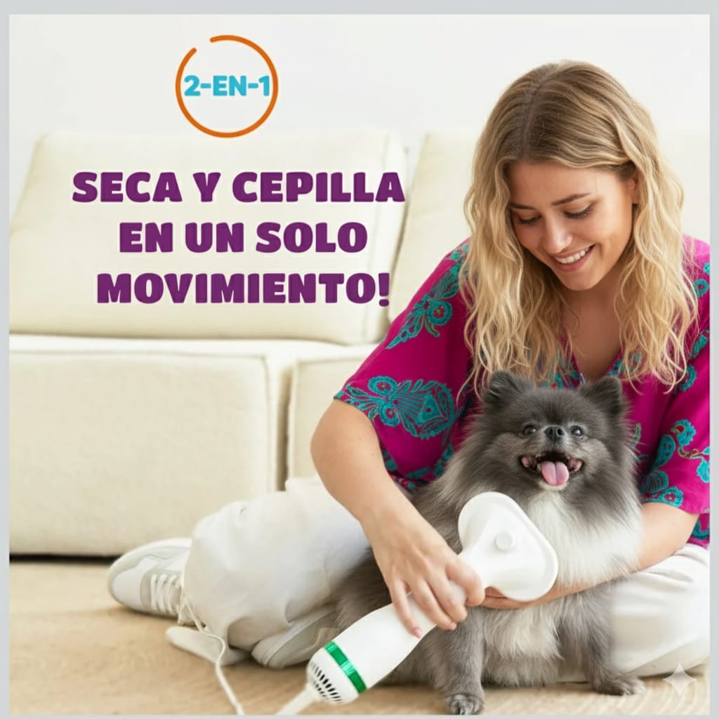 💨 Secador - Cepillo 2 en 1: Pelaje Suave, Secado Rápido y Sin Estrés - CasaPeluda